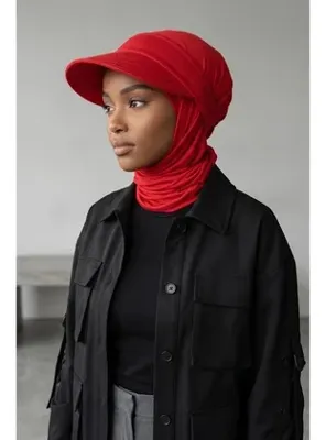 Aisha's Design Çıkarılabilir, Ayarlanabilir Siperlikli Kaymaz Pratik Penye Şal,SPS-2 Kırmızı