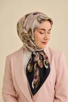 Silk Home Twill İpek Eşarp Şal Desen Siyah 90x90