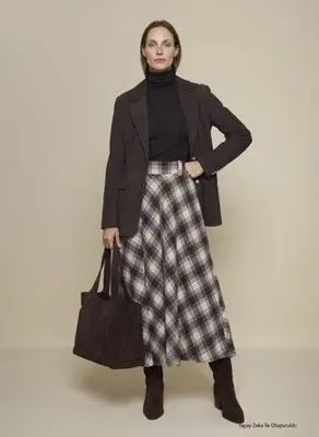Brooks Brothers BBFW26FSK013 Kahve Kadın Ekose Kloş Etek