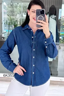 İnce Topuk Salaş Kesim Kot Gömlek 6k351