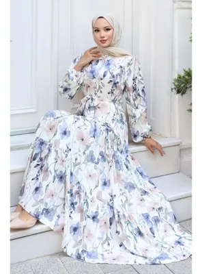 benguen Desenli Tesettür Elbise Lila 515