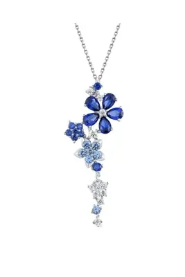 Brezza Lusso Jewelry Safir Taşlı Pırlanta Model Çiçek Demeti Kadın Gümüş Kolye