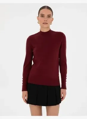 Pierre Cardin Vişne Slim Fit Yarım Balıkçı Basic Kazak50310887-VR223