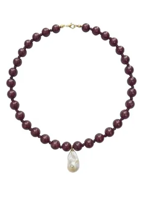 Ecru Atelier Velora Bordo Jade Taşlı Altın Kaplama İnci Kadın Kolye 