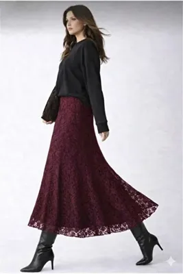 greymoda Dantel Yüksek Bel Lastikli Rahat Etek