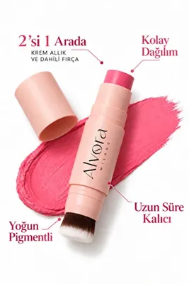 Alvora Milano Allık Ruj Göz Farı Kiss&Blush | Nemlendirici Makyaj Makeup | Stick | Fırçalı, Kolay Dağılan Doğal Bitişli Çok Amaçlı Makyaj Stick