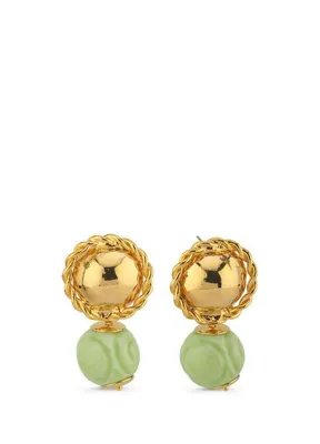 LisaLina Twisted Balls Green Ceramic Altın Kaplama Küpe