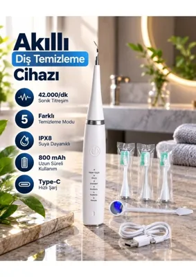 Uravas Store Uraselect Sonic Titreşimli Akıllı Diş Temizleme Cihazı Type C Şarjlı 5 Kademeli Temizleme Sistemi