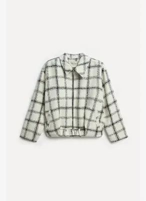 Mudo Kadın Kırık Beyaz Ekoseli Oversize Bomber Ceket