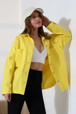 BLUE NATIONAL JEANS Kadın Oversize Kesim Gabardin Gömlek Ceket Sarı Renk Günlük Şıklık -BNJ4883