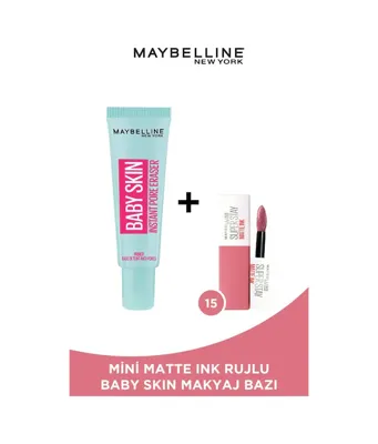 Maybelline New York Baby Skin Gözenek Gizleyici Makyaj Bazı + Mini Super Stay Matte Ink Ruj 15 Lover 2.7 ML