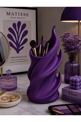 Butik Alev Tasarımlı Makyaj Fırçalık Kalemlik – Dekoratif Organizer Turuncu Masaüstü Düzenleyici