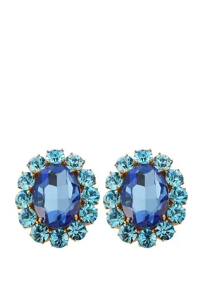 Ninon Oval Aqua & Sky Blue Kadın Altın Kaplama Küpe