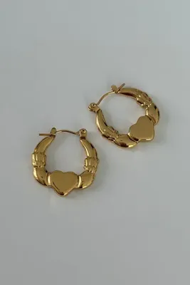 Lavian Accessories Kalp Detaylı Çelik Gold Küpe