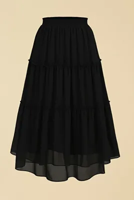 Misue Handmade Şifon Katlı Uzun Etek – Astarlı, Lastikli , Uçuşan Model, Rahat Etek, Günlük ve Şık Kombinler İçin