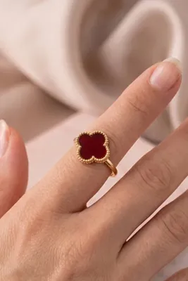 AURRARİ Altın Kaplama Bordo Yonca Yüzük Ayarlanabilir