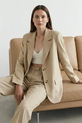 TRENDYOLMİLLA Vizon Regular Astarlı Dokuma Blazer Ceket TWOAW23BC00132