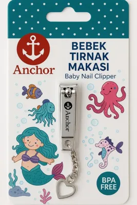Syncticaret Anchor Zincirli Bebek Tırnak Makası Paslanmaz Çelik, Kalpli Uç, Güvenli Kesim, Ergonomik Tasarım, Bebek Ve Yenidoğanlar İçin Uygun