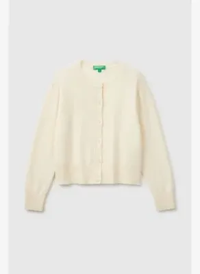 United Colors Of Benetton Kadın Krem Kaşmir Karışımlı Comfort Fit Ribanalı Hakim Yaka Kazak
