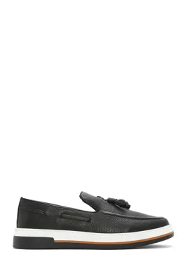 Derimod Erkek Siyah Püsküllü Deri Casual Loafer