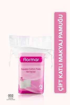 Flormar Kare Disk Makyaj Temizleme Pamuğu 50 Adet – %100 Pamuk, Yumuşak ve Hassas Cilt Dostu, Alkol İçermez