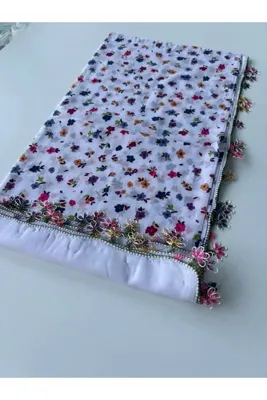REYYAN El emeği ağır model iğne oyası yazma tülbent 4 kenar oyalı 100x100 cm