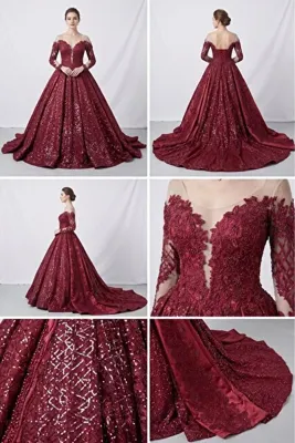 JABO WEDDİNG HOUSE BORDO NİŞANLIK 36-40 BEDEN ARALIĞINDA KULLANILABİLEN DANTEL TAŞ VE PAYET DETAYLI ÖZEL İŞLEMELİ TAM KABARIK UZUN KUYRUK HAUTE COUTURE ELBİSE