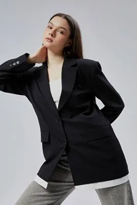Bolivente Siyah Oversize Uzun Blazer Ceket
