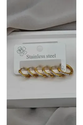 ABLENZED Gold Çoklu Çelik Taşlı Halka Küpe