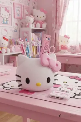 Hello Kitty Büyük Boy Kalemlik ve Masaüstü Makyaj Fırçası Organizeri 15 cm.