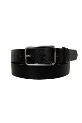 GoDeri %100 Hakiki Deri Gümüş Dikdörtgen Tokalı Siyah Ince Kadın Kemeri, 3cm=3cm-kdn-04