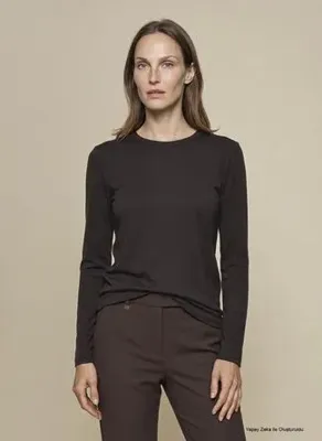 Brooks Brothers BBFW26FKB006 Koyu Kahve Kadın Bisiklet Yaka Cepsiz Bluz
