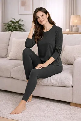 MyBen kadın pamuklu antrasit taytlı pijama takımı