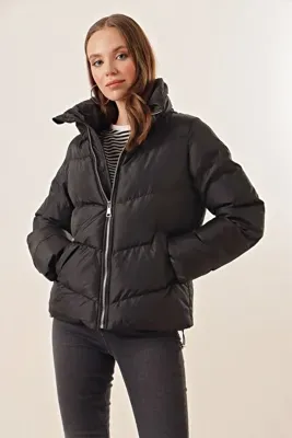 Bigdart 5205 Dik Yaka Fermuarlı Şişme Mont - Siyah