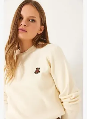 Shade KadınTeddy Nakışlı Basic Kazak 20247602 - Ekru