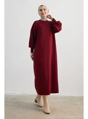 InStyle Mina Balon Kol Triko Elbise - Bordo