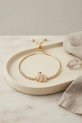 Genel Markalar Gold Renk Zirkon Taşlı Pirinç Kuğu Model Asansörlü Bileklik 5886