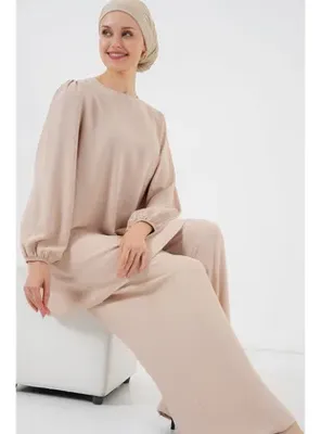 Bigdart Kadın Ayrobin Tunik Pantolon Alt Üst Takım 6712 - Krem KREM