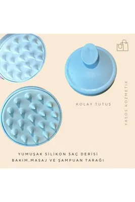 Byanes Yumuşak Silikon Başlıklı Mavi Duş Saç Derisi Masaj,Bakım,Şampuan Tarağı