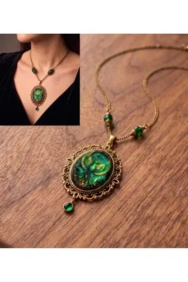 LADYMİRAGE Efsanevi Anka Kuşu Yeşim Taşlı Tasarım Kolye