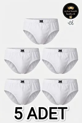 Tutku 5'li Paket Beyaz %100 Pamuklu Erkek Slip Külot - Siyah/Beyaz/Gri Seçenekli - Özel İmalat Uyku Bandı Hediyeli