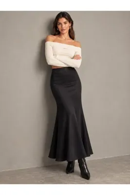 SHEBARA SATEN BELİ LASTİKLİ FULL LİKRALI BALIK MODEL ASTARLI ETEK