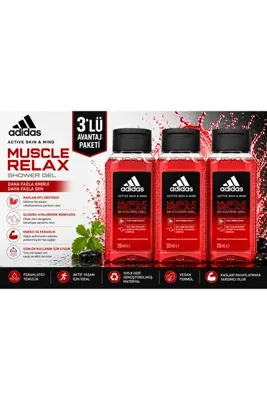 adidas Active Skin & Mind Muscle Relax Duş Jeli 250 ml - Tiger Herb Özlü Rahatlatıcı Bakım X 3 Adet