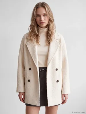 LCW Vision Kruvaze Yaka Oversize Kadın Kaşe Kaban