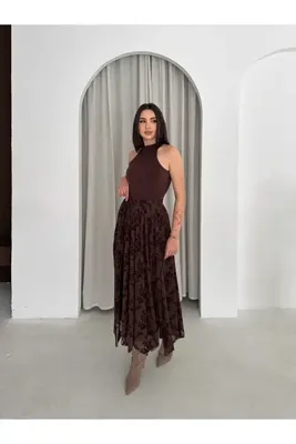 Zula Moda Tesettür Asimetrik Flok Baskılı Tül Etek | Modest Asymmetric Flocked Tulle Skirt