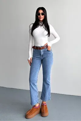 macharel jeans Bilek Boy Slim Fit Mom Mavi Jean