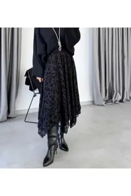 Moda Krash FLOK BASKILI TREND TÜL ETEK
