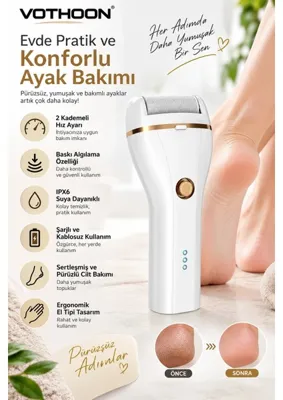 Uravas Store Uraselect Şarjlı Ayak Törpüsü 2 Kademeli Hız Ipx6 Suya Dayanıklı Baskı Algılamalı Topuk Nasır Temizleyici