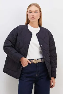 Fulla Moda Su Yolu Desenli Kapitone Çıtçıtlı Mont