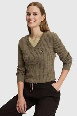 U.S. Polo Assn. Kadın Haki Basic Kazak 50327575-VR027